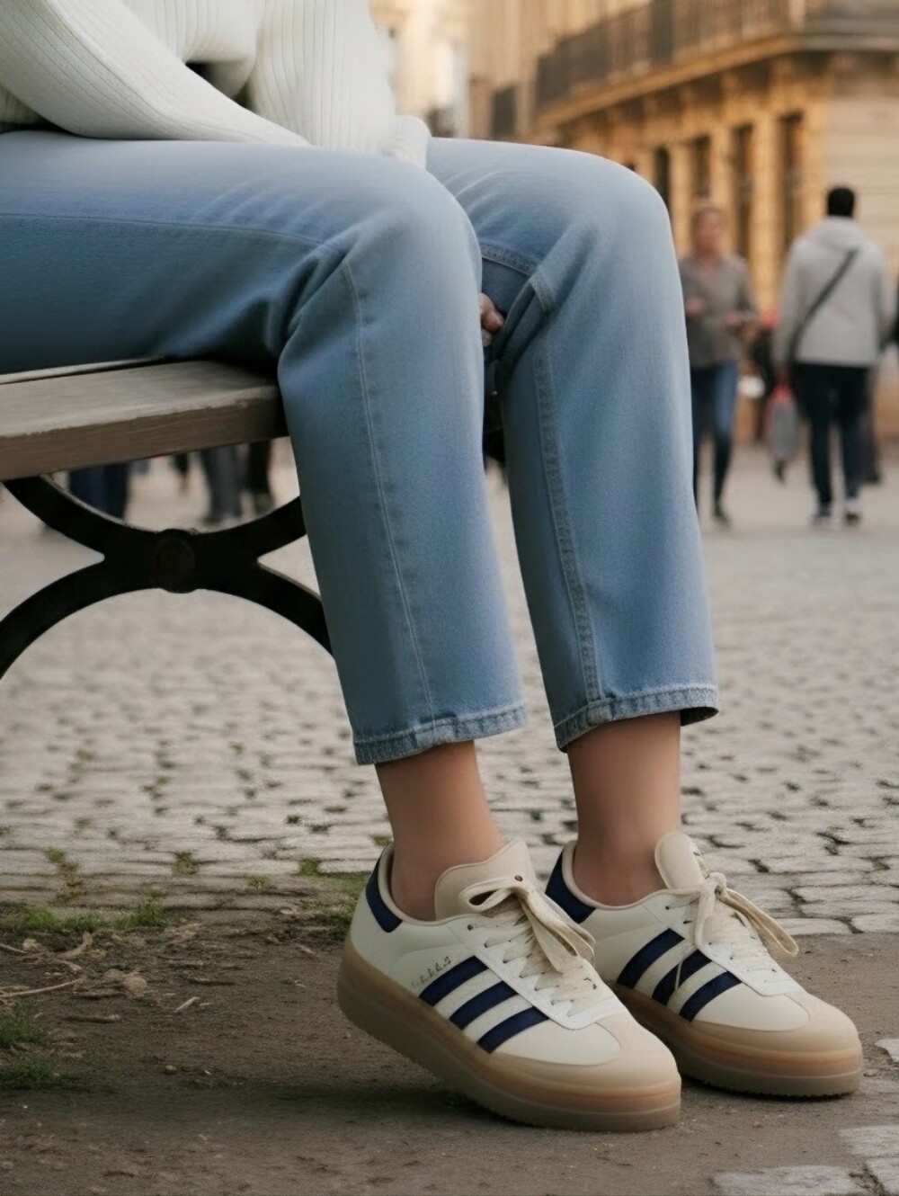NWOB Adidas Originals Gazelle Bold sneakers in cream and navy - Picture 2 of 10